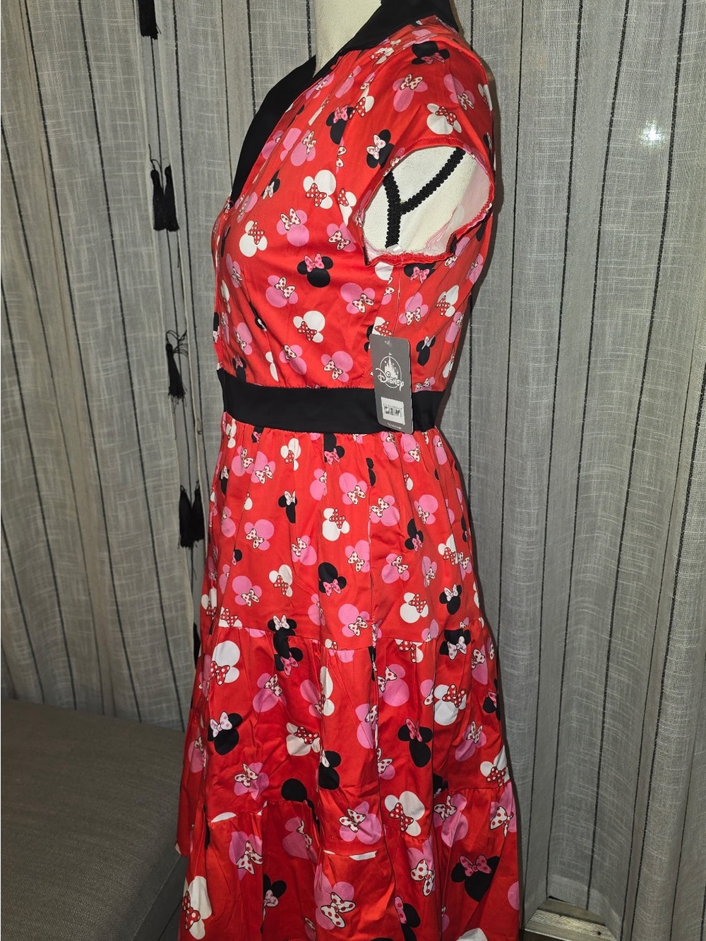 Disney Red Maxi Dress with Pink & Black Minnie Mouse Print - Picture 2 of 4